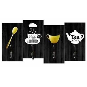 Wood Home Entryway Wall Mount Key  Holder Coffee Themed Organizer 8 Hooks